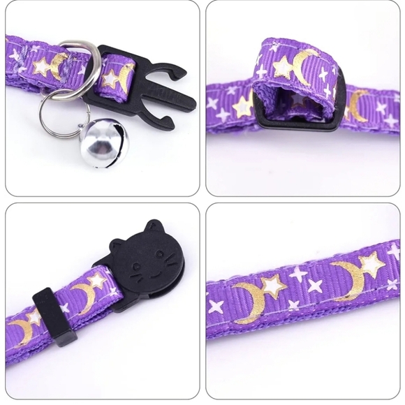 Purple Celestial Moon & Stars Bowtie Cat Collar - Picture 2 of 6